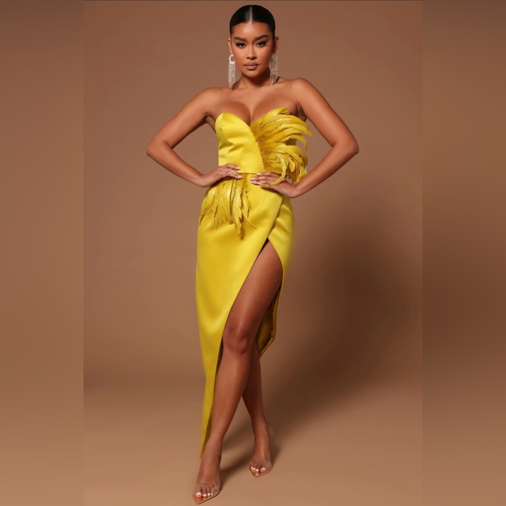 Fashion Nova Strapless Yellow Dress